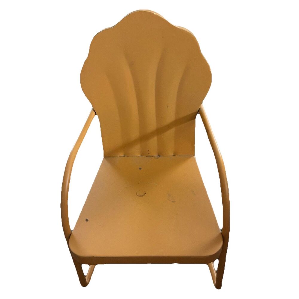 Vintage Metal Doll Lawn Chair Orange Shell Back Mid Century Doll Patio￼9” Tall